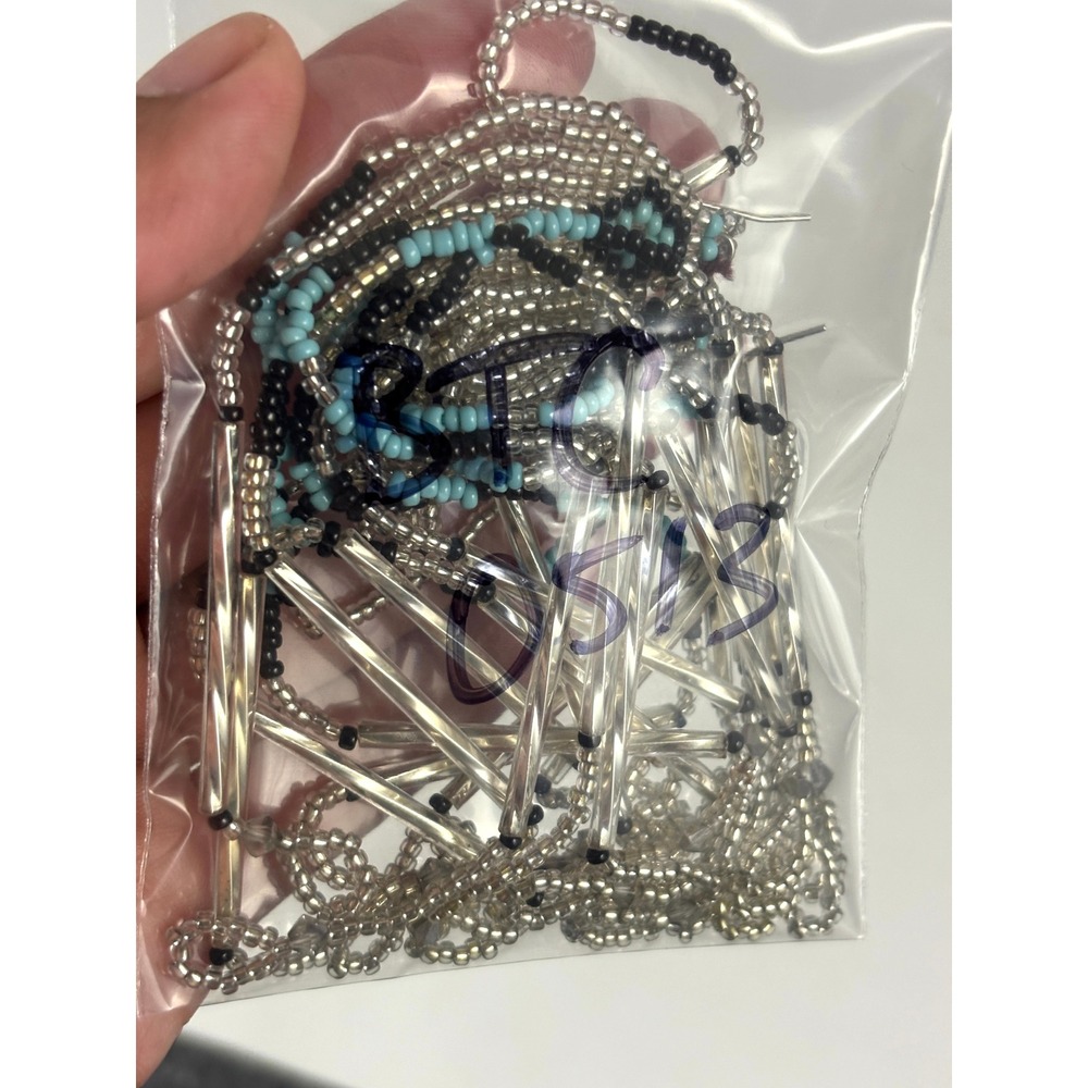 Vintage Beaded Fringe Statement Earrings Turquoise Black White Dangles Handmade - Picture 12 of 12